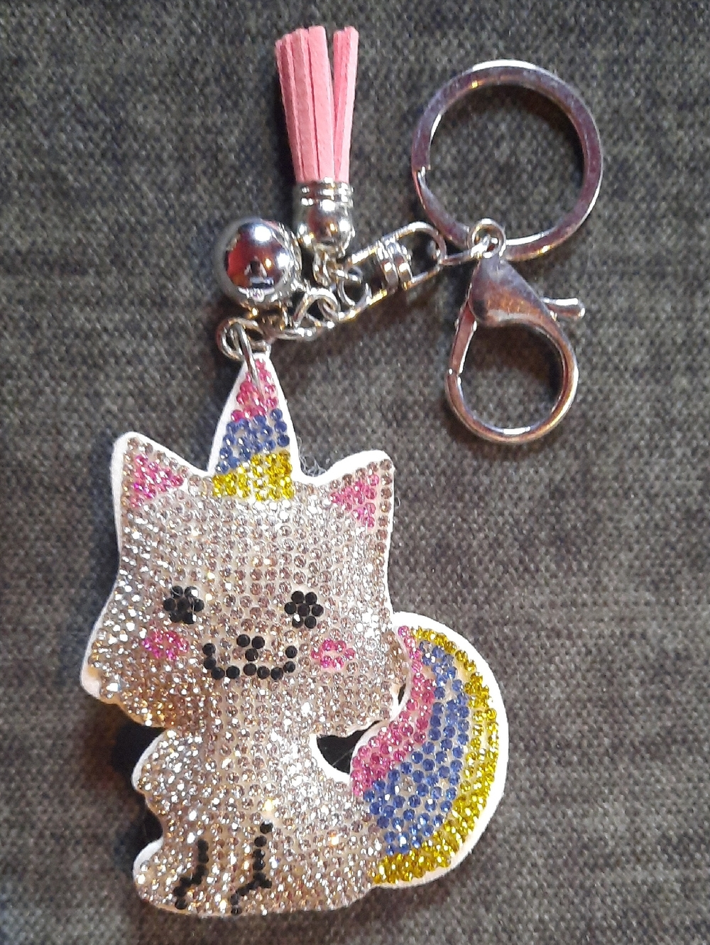 Unicorn Cat Crystal Rhinestone Keychain Purse Charm Backpack Clip Gift *As Is